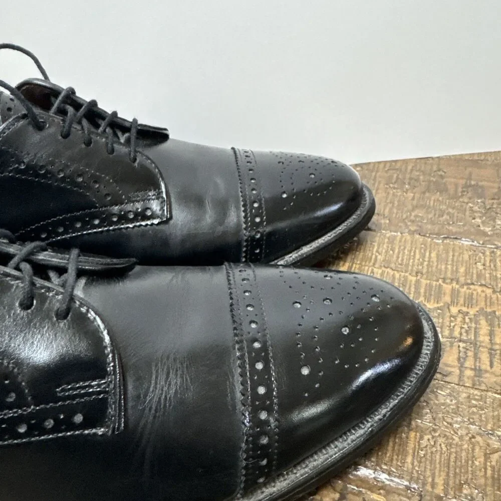 Allen Edmonds Sanford Black Wingtip Cap Toe Brogue Derby Shoes Mens Size 7.5 C